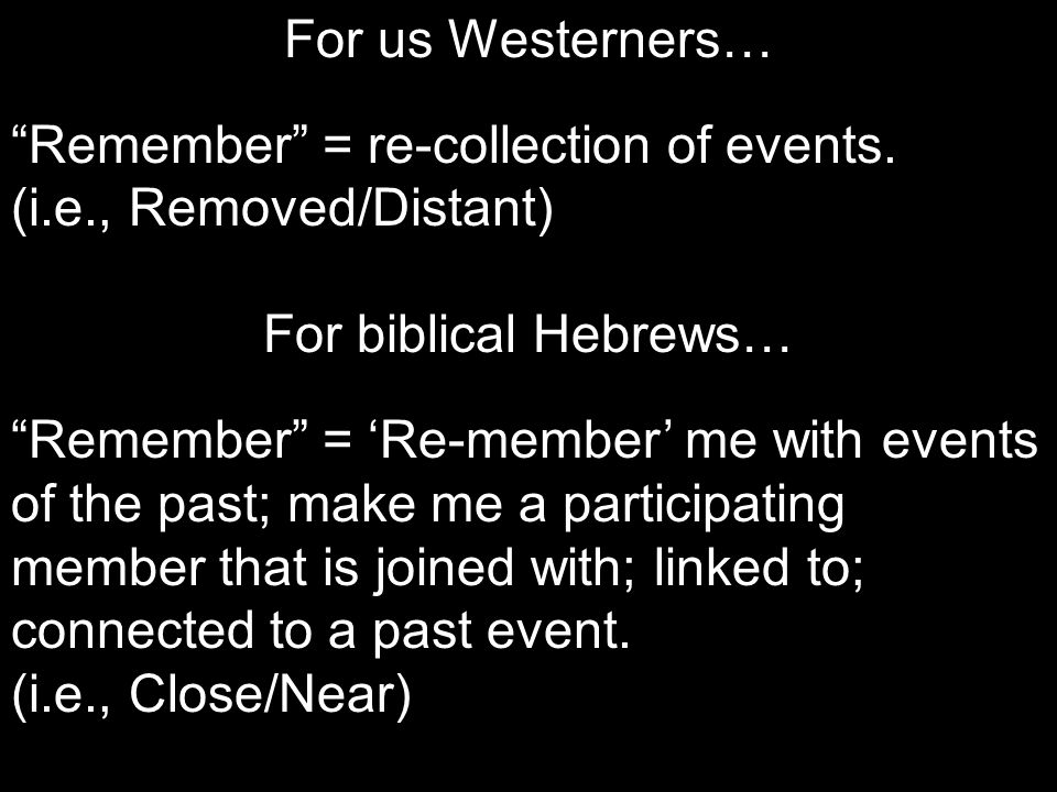 For us Westerners… Remember = re-collection of events.