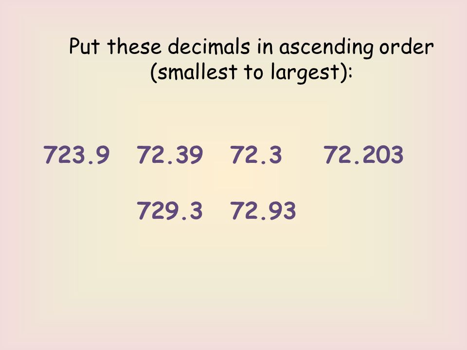 Put these decimals in ascending order (smallest to largest):