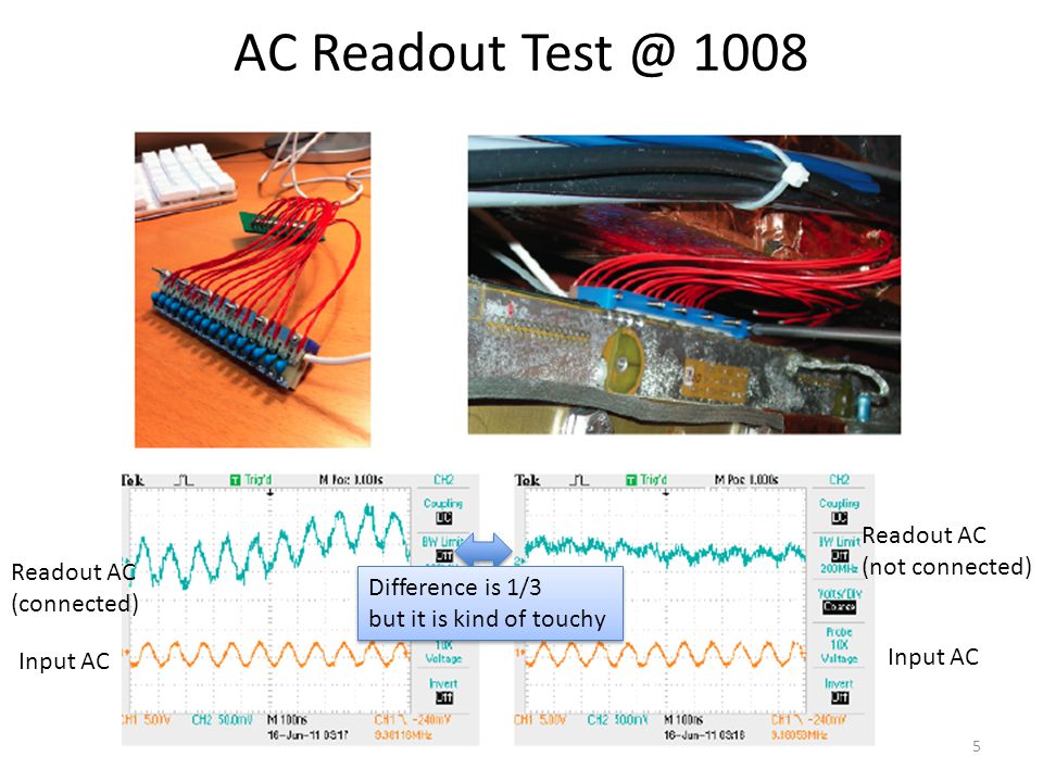 AC Readout Input AC Readout AC (connected) Readout AC (not connected) Input AC Difference is 1/3 but it is kind of touchy Difference is 1/3 but it is kind of touchy