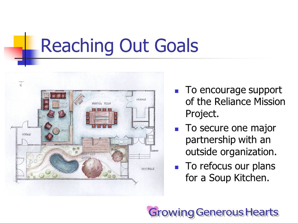 Reaching Out Goals To encourage support of the Reliance Mission Project.