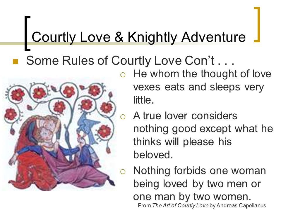 Courtly Love & Knightly Adventure Some Rules of Courtly Love Con’t...