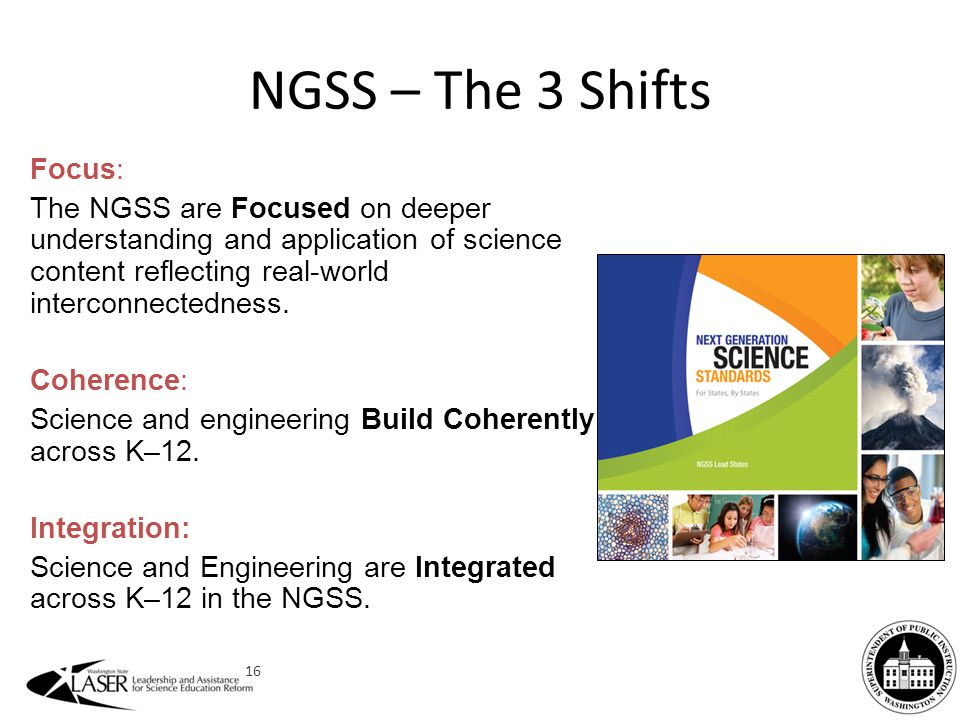 NGSS – The 3 Shifts Focus: The NGSS are Focused on deeper understanding and application of science content reflecting real-world interconnectedness.