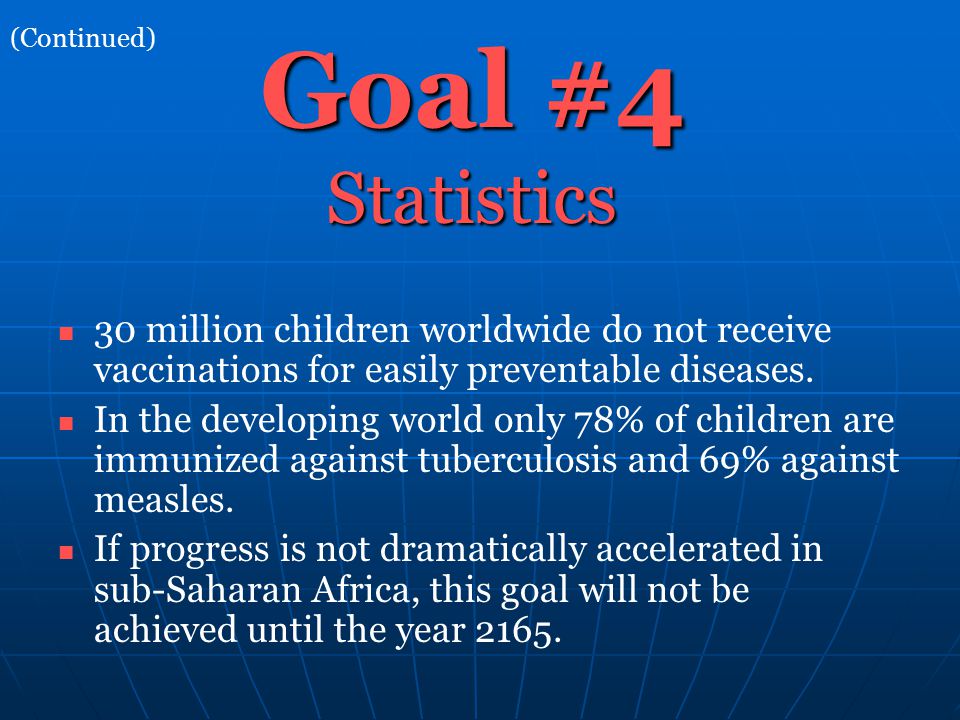 30 million children worldwide do not receive vaccinations for easily preventable diseases.