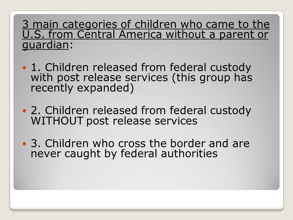 3 main categories of children who came to the U.S.