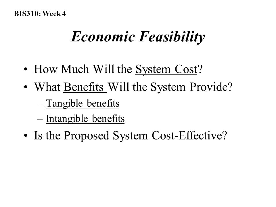 BIS310: Week 4 Economic Feasibility How Much Will the System Cost.