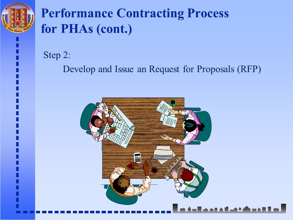 Performance Contracting Process for PHAs (cont.) Step 2: Develop and Issue an Request for Proposals (RFP)
