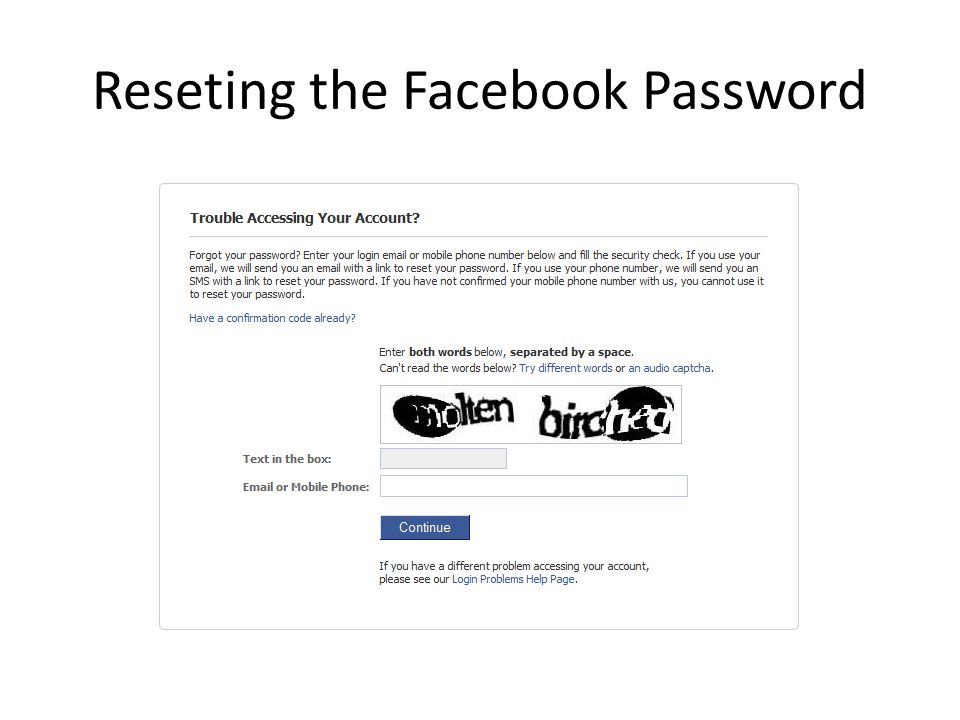 Reseting the Facebook Password