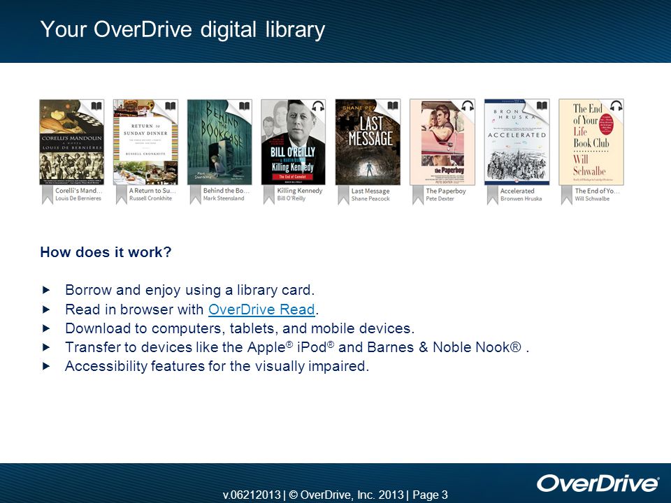 v | © OverDrive, Inc | Page 3 Your OverDrive digital library How does it work.