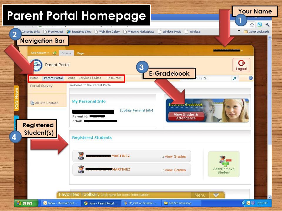 Registered Student(s) E-Gradebook Your Name Parent Portal Homepage Navigation Bar 2