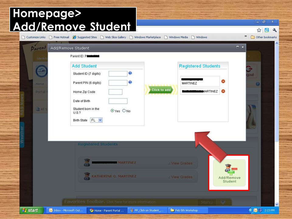 Homepage> Add/Remove Student