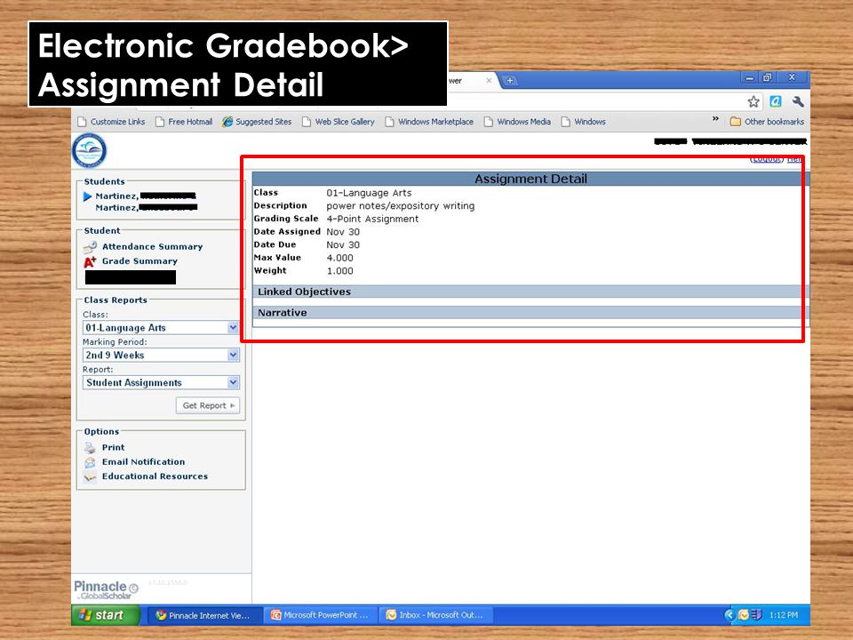 Electronic Gradebook> Assignment Detail