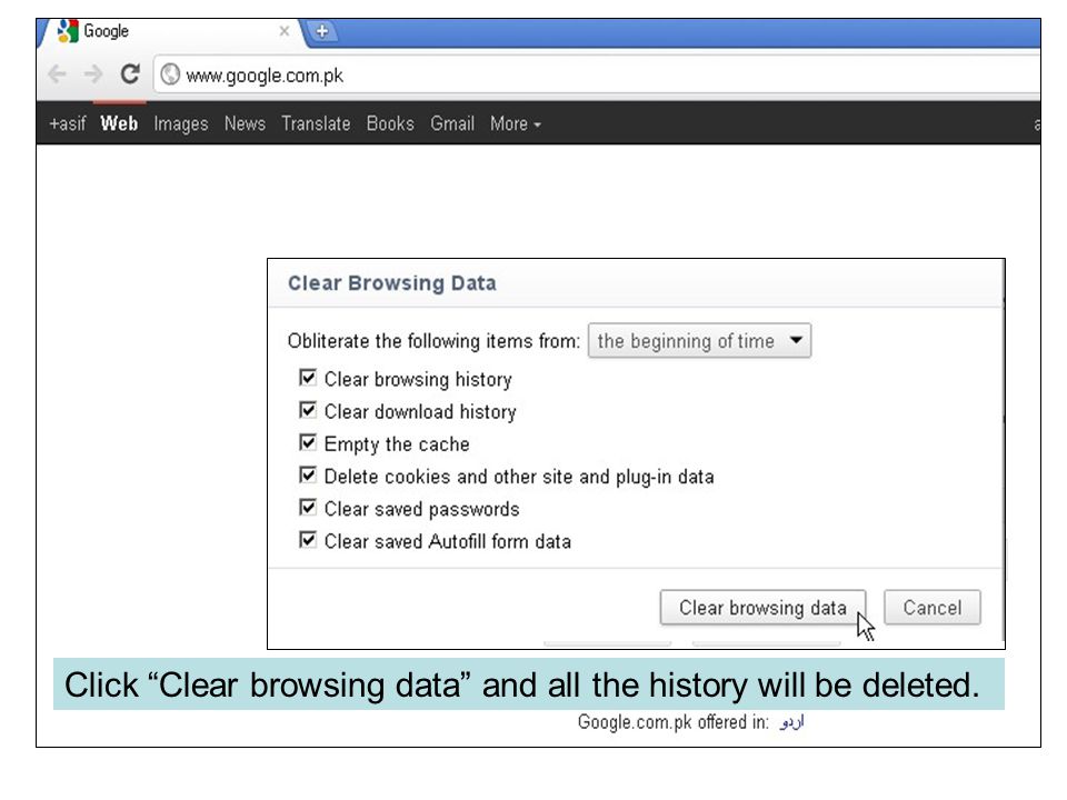 Click Clear browsing data and all the history will be deleted.
