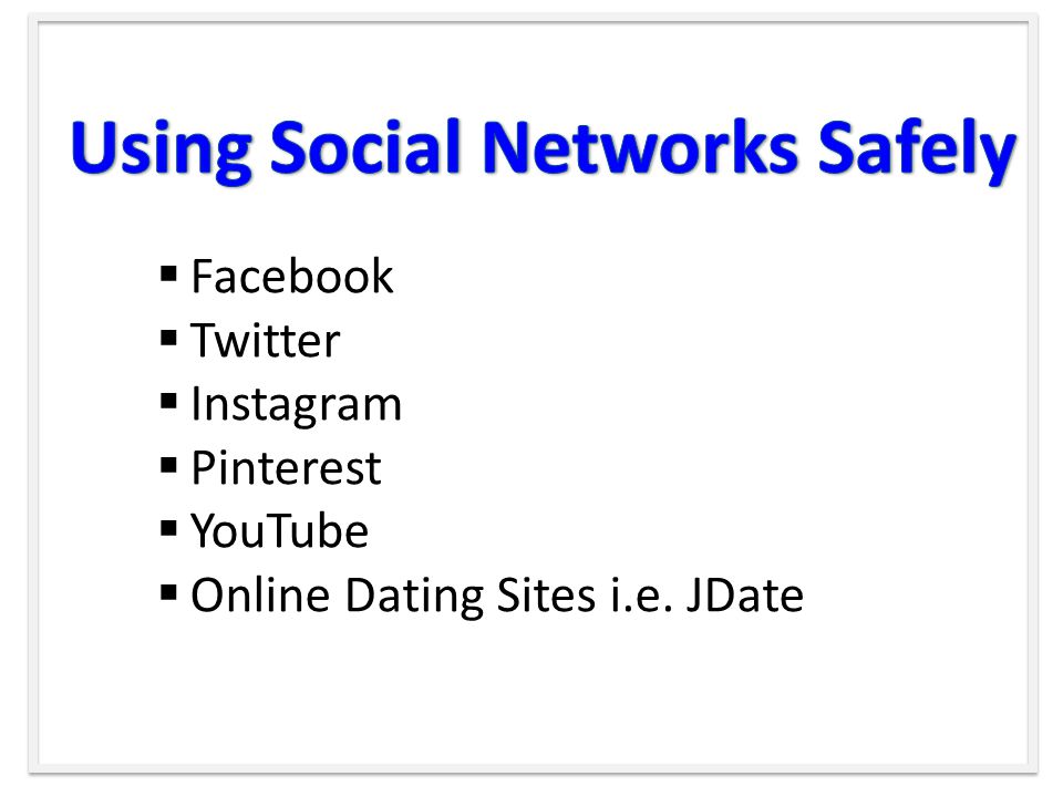  Facebook  Twitter  Instagram  Pinterest  YouTube  Online Dating Sites i.e. JDate