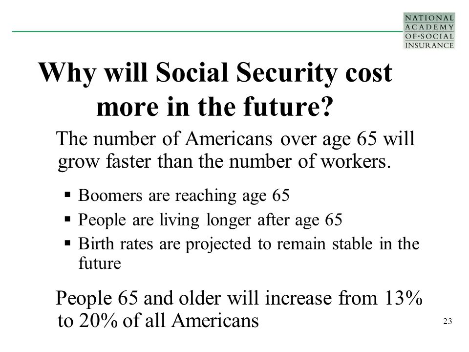 23 Why will Social Security cost more in the future.