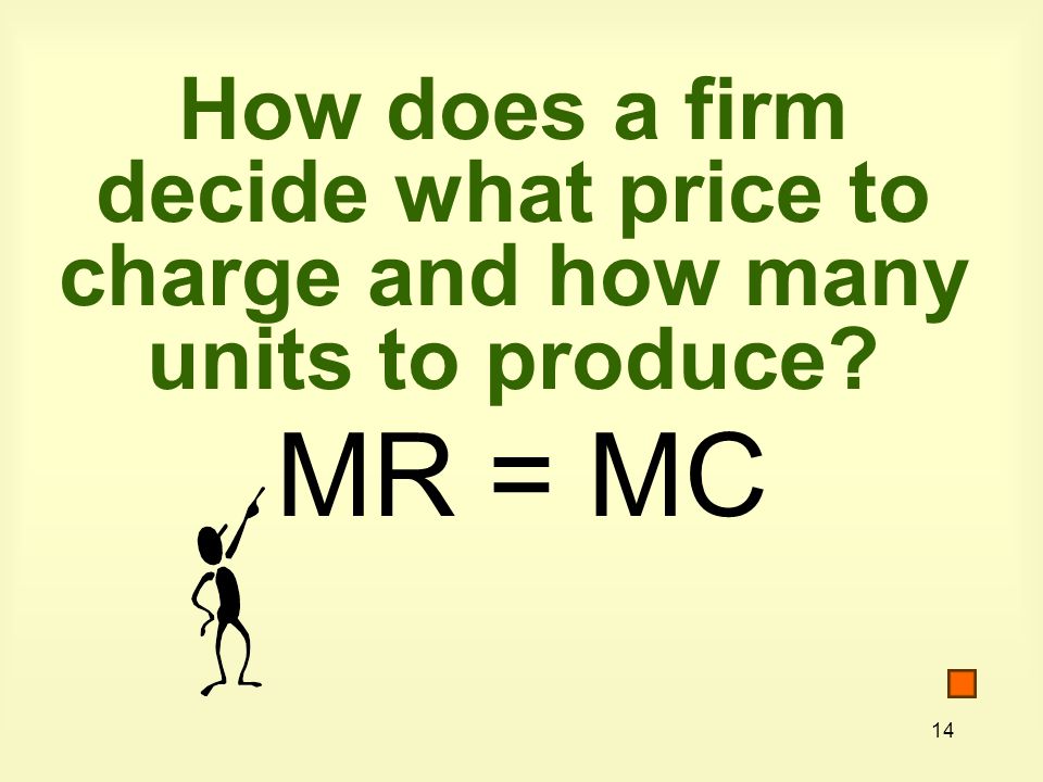 14 How does a firm decide what price to charge and how many units to produce MR = MC