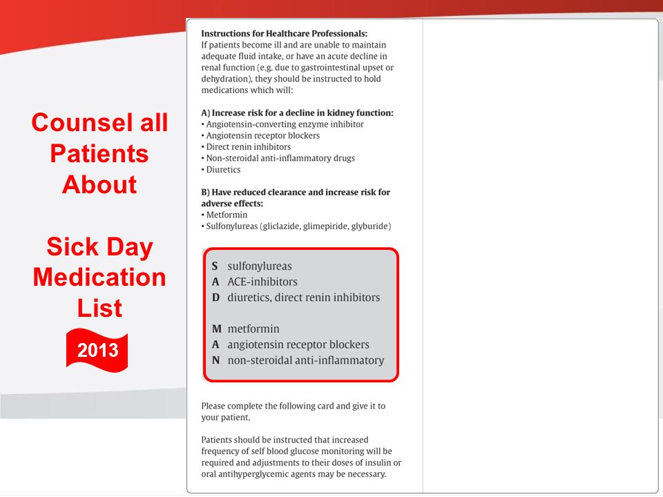 Counsel all Patients About Sick Day Medication List 2013