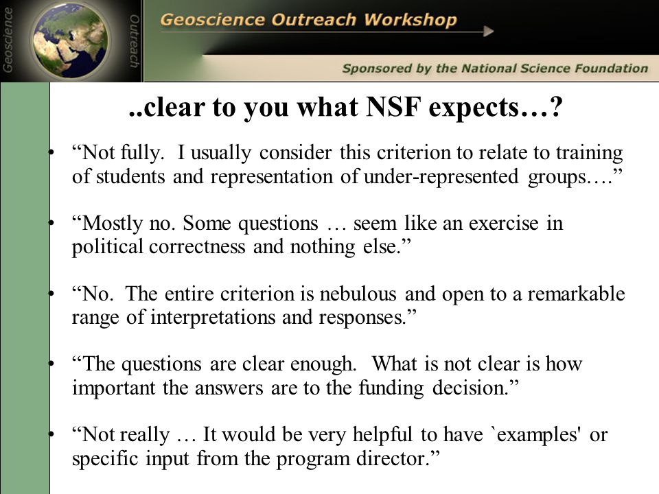 ..clear to you what NSF expects…. Not fully.