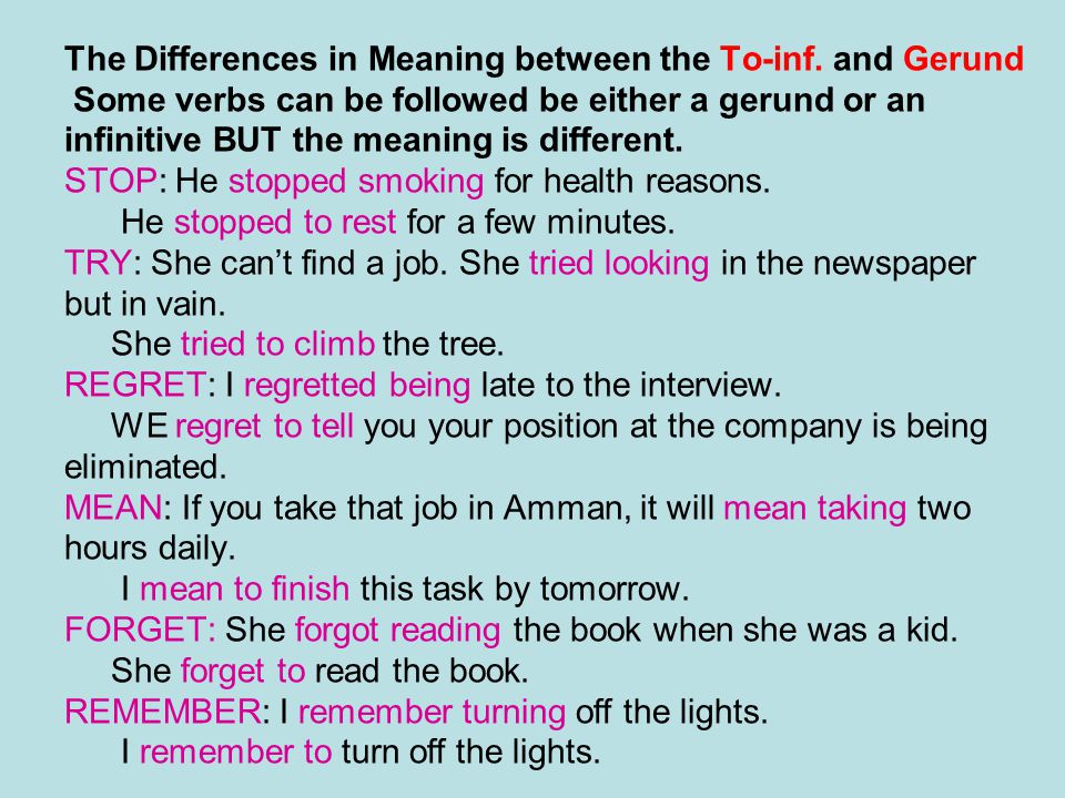 The Differences in Meaning between the To-inf.