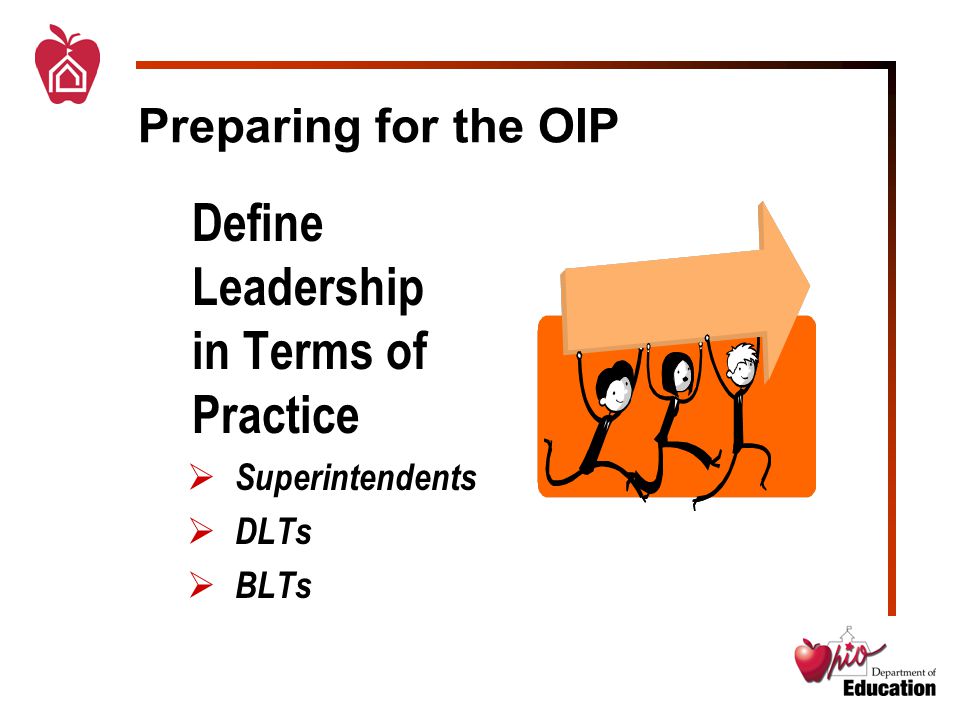 Preparing for the OIP Define Leadership in Terms of Practice  Superintendents  DLTs  BLTs