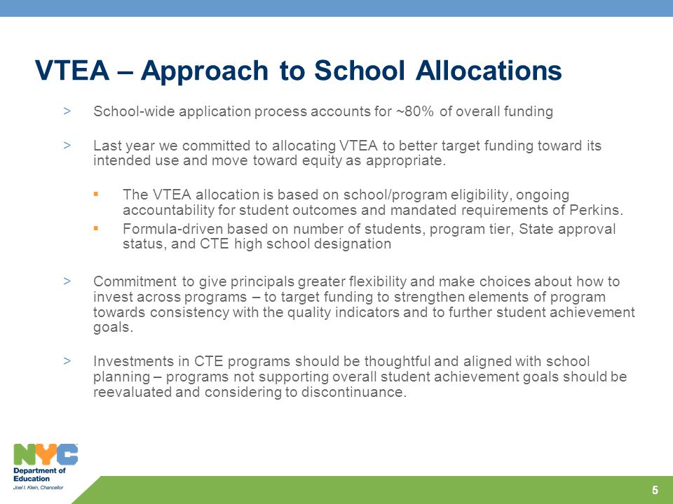 5 VTEA – Approach to School Allocations >School-wide application process accounts for ~80% of overall funding >Last year we committed to allocating VTEA to better target funding toward its intended use and move toward equity as appropriate.