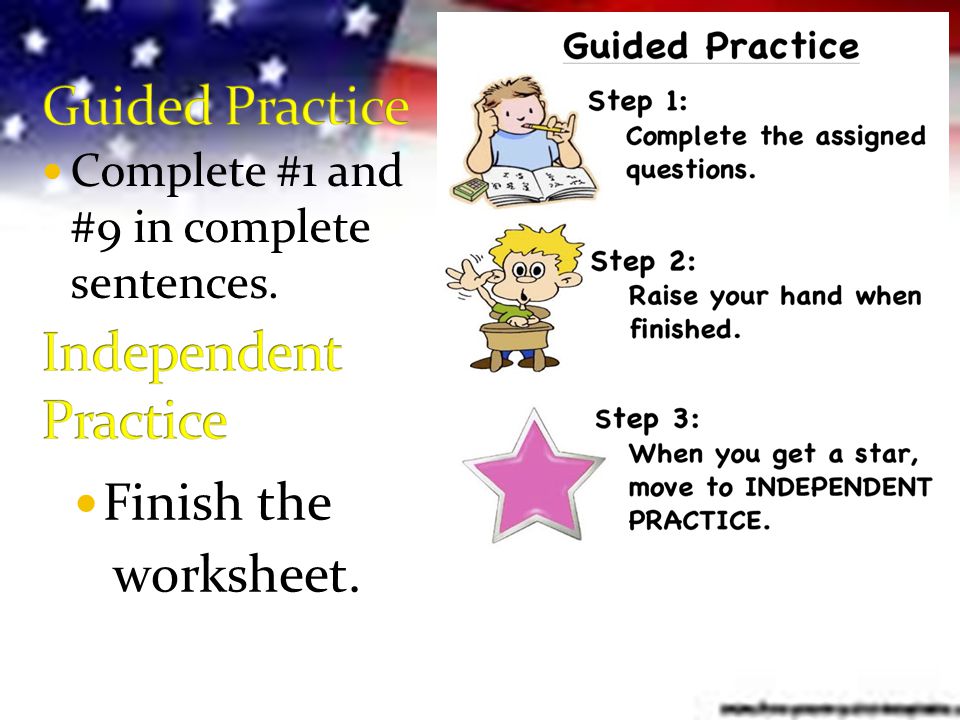 Complete #1 and #9 in complete sentences. Finish the worksheet.