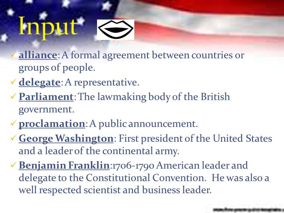 alliance: A formal agreement between countries or groups of people.