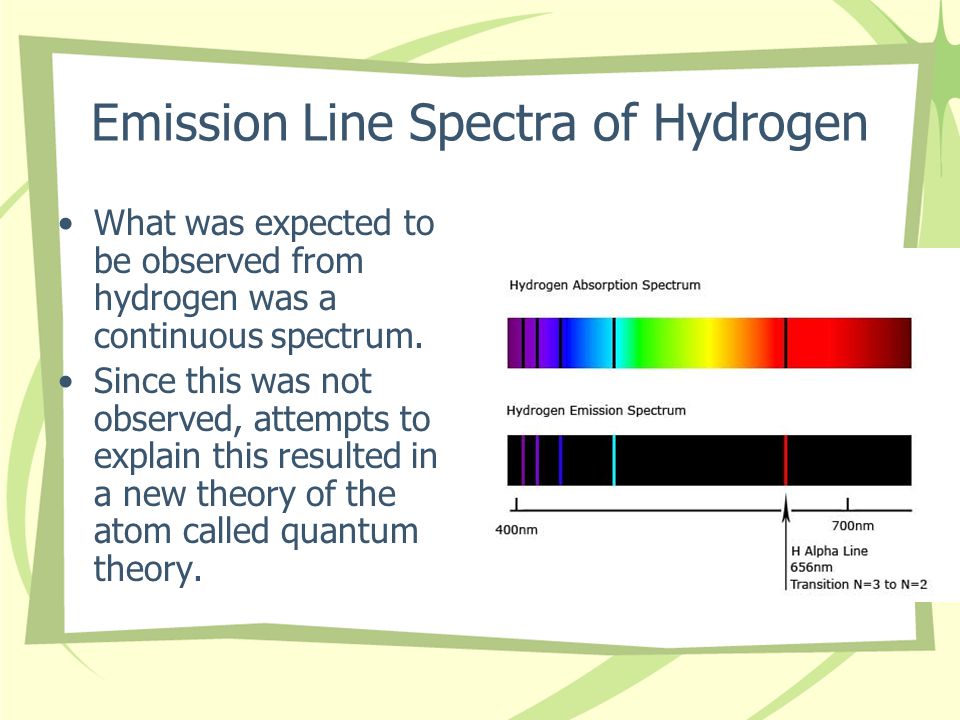 Emission Line Spectra of Hydrogen What was expected to be observed from hydrogen was a continuous spectrum.