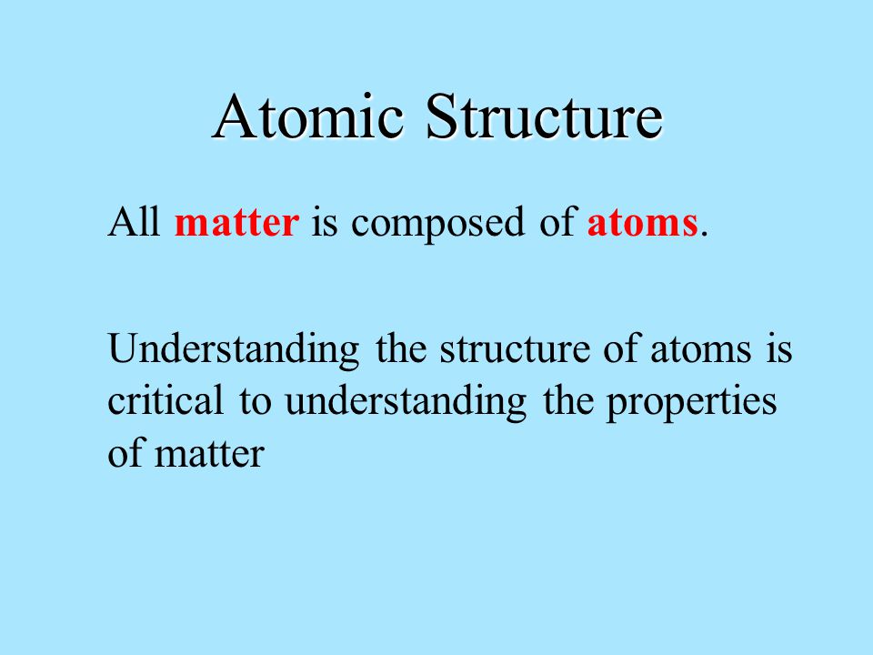 Atomic Structure All matter is composed of atoms.