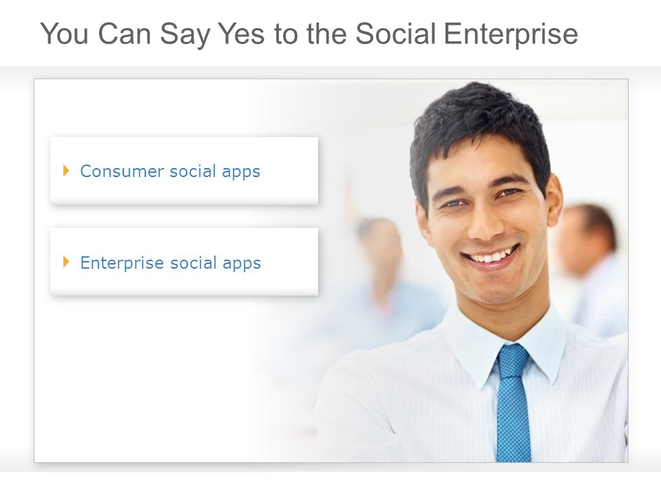 You Can Say Yes to the Social Enterprise Consumer social apps Enterprise social apps
