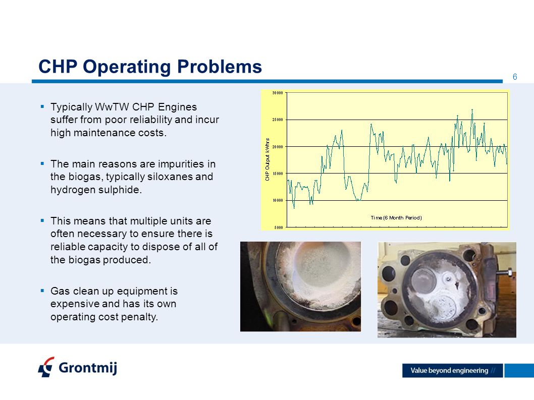 6 CHP Operating Problems  Typically WwTW CHP Engines suffer from poor reliability and incur high maintenance costs.