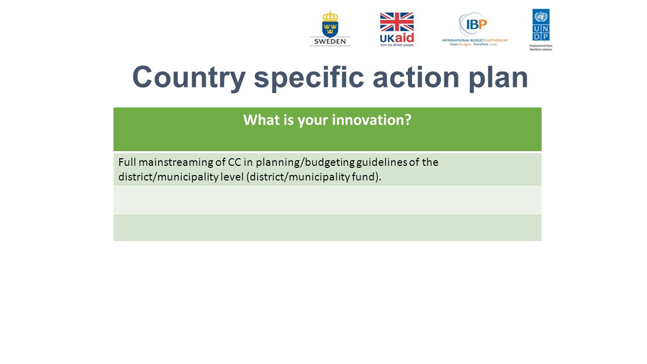 Country specific action plan What is your innovation.