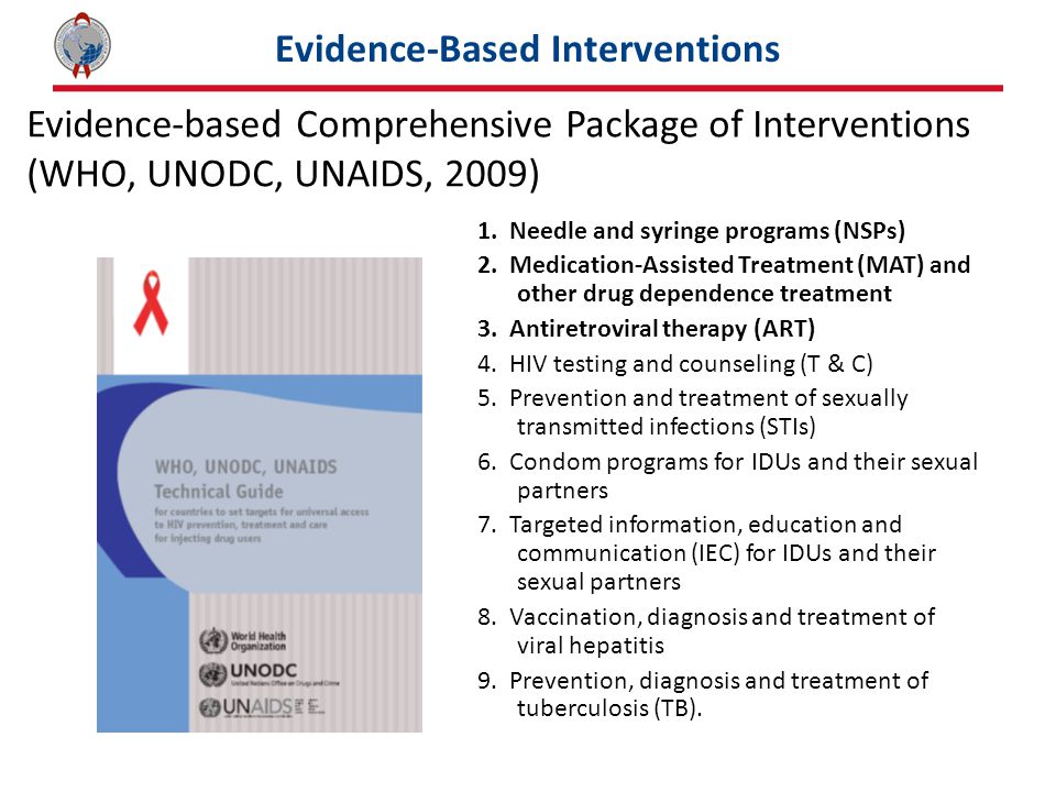 Evidence-Based Interventions Evidence-based Comprehensive Package of Interventions (WHO, UNODC, UNAIDS, 2009) 1.