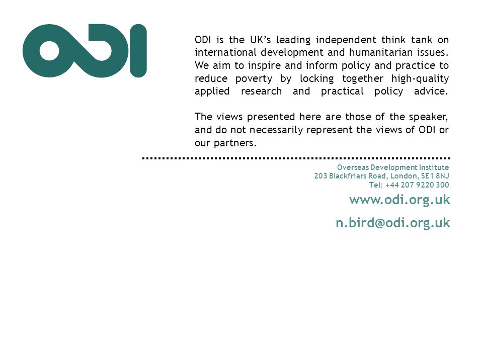 ODI is the UK’s leading independent think tank on international development and humanitarian issues.