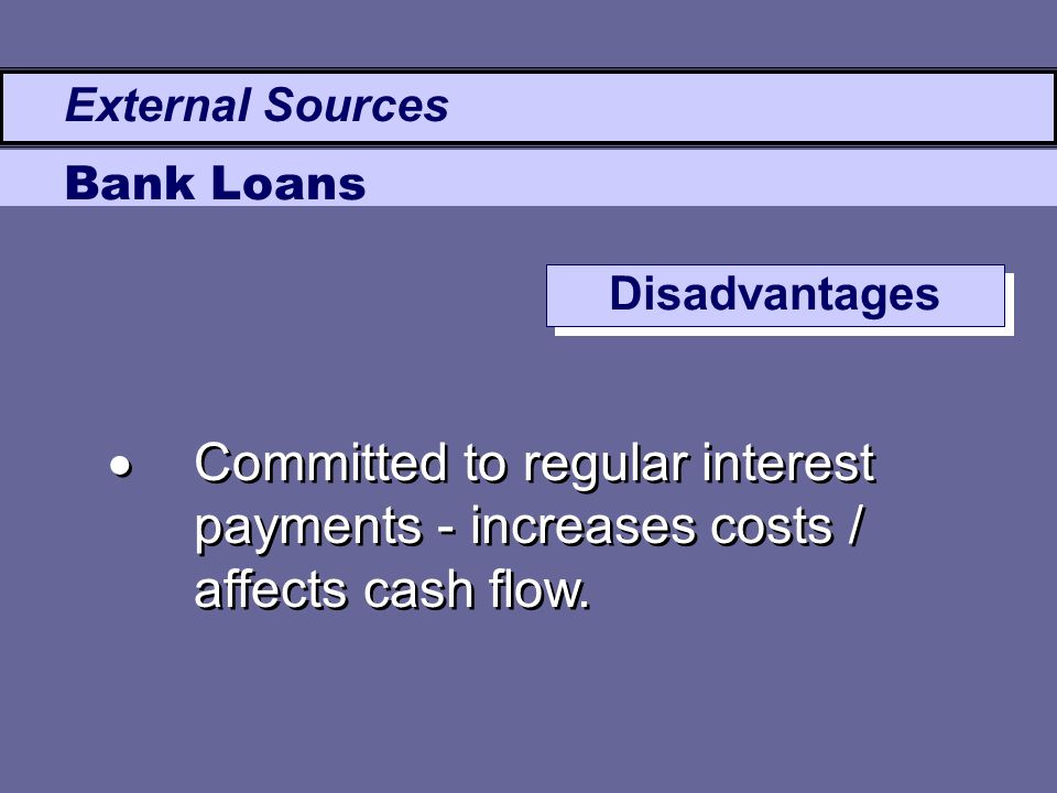  Committed to regular interest payments - increases costs / affects cash flow.