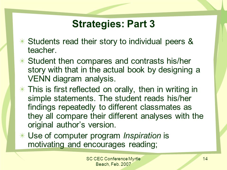 SC CEC Conference Myrtle Beach, Feb Improving reading comprehension of