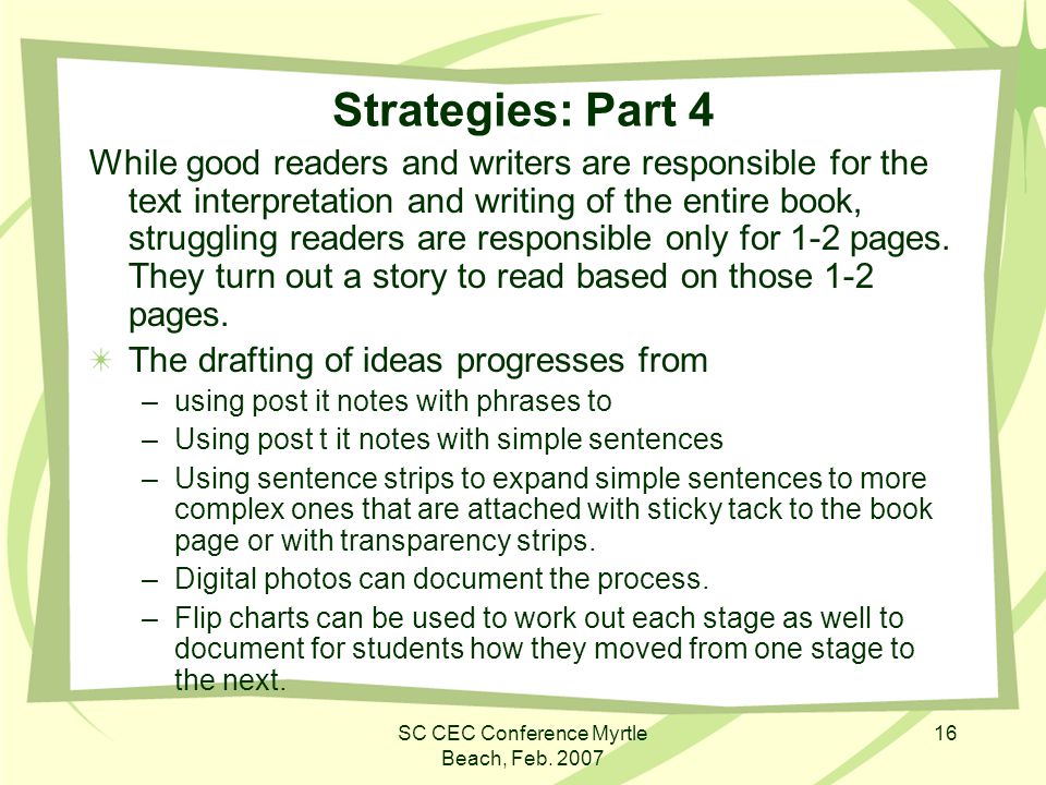 SC CEC Conference Myrtle Beach, Feb Improving reading comprehension of