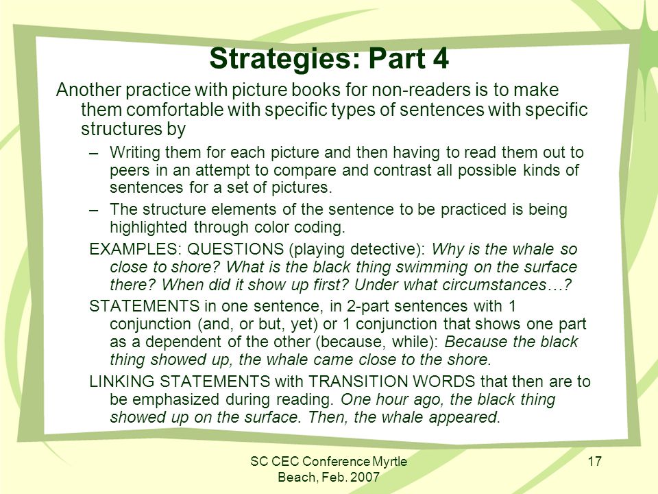 SC CEC Conference Myrtle Beach, Feb Improving reading comprehension of