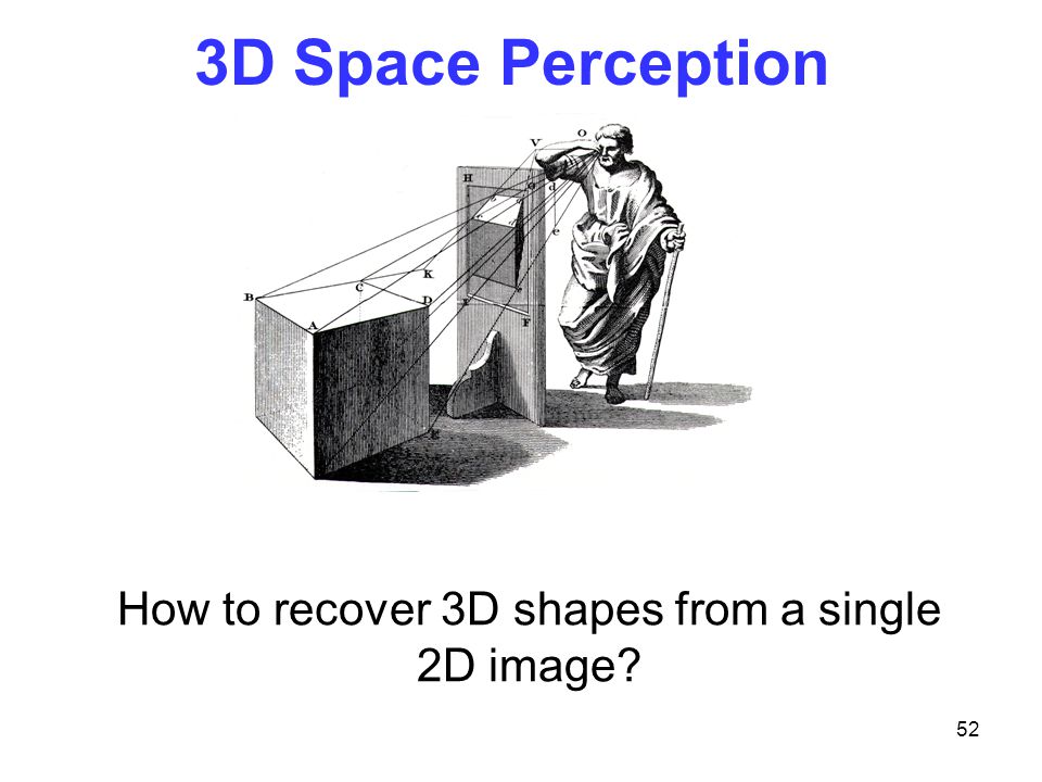 52 3D Space Perception How to recover 3D shapes from a single 2D image