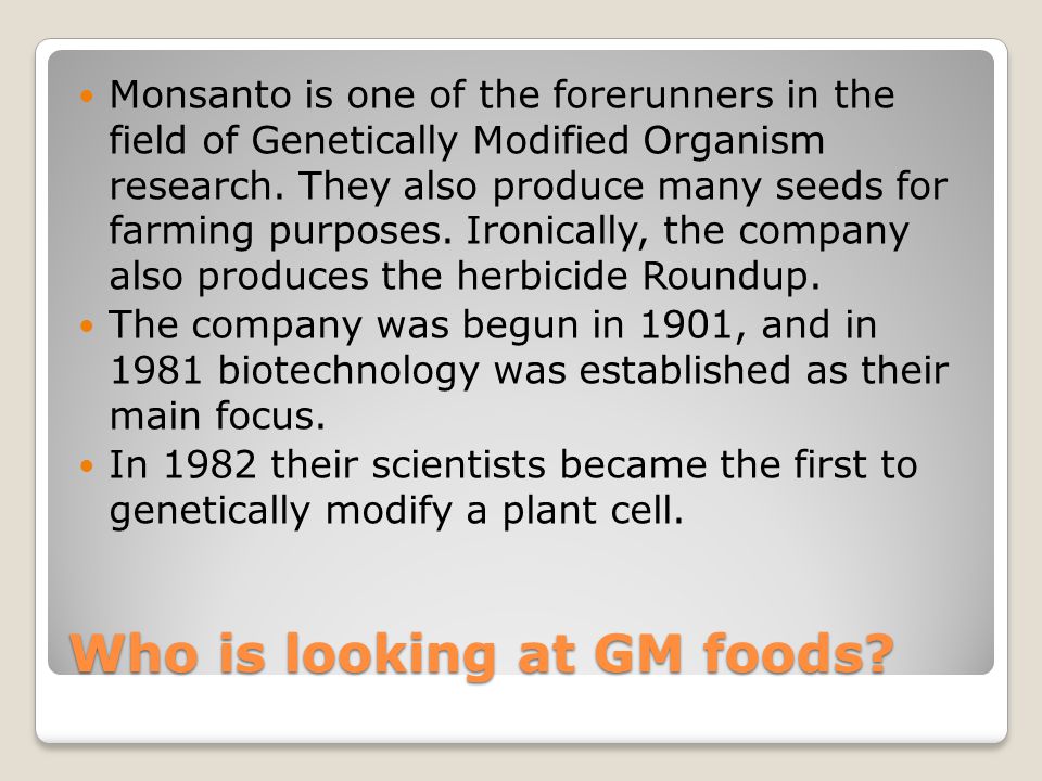 Who is looking at GM foods.