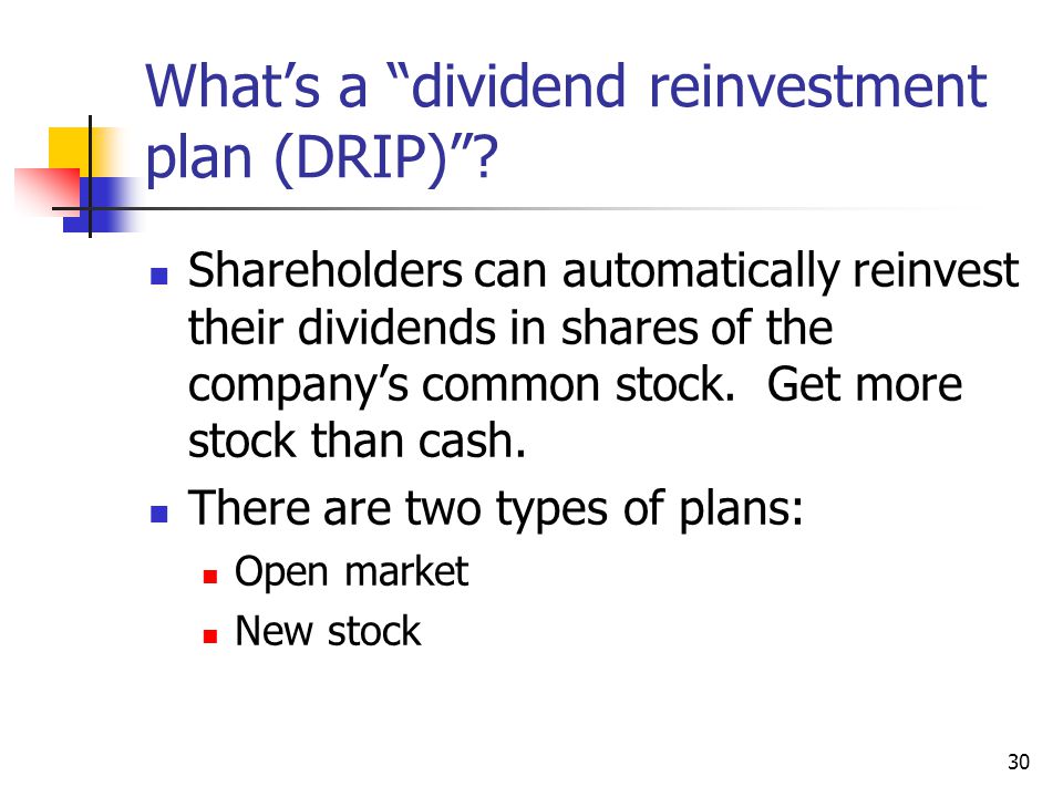 30 What’s a dividend reinvestment plan (DRIP) .