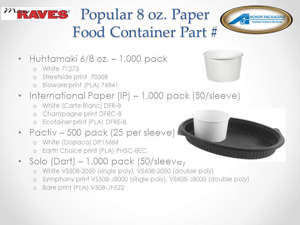Popular 8 oz. Paper Food Container Part # Huhtamaki 6/8 oz.