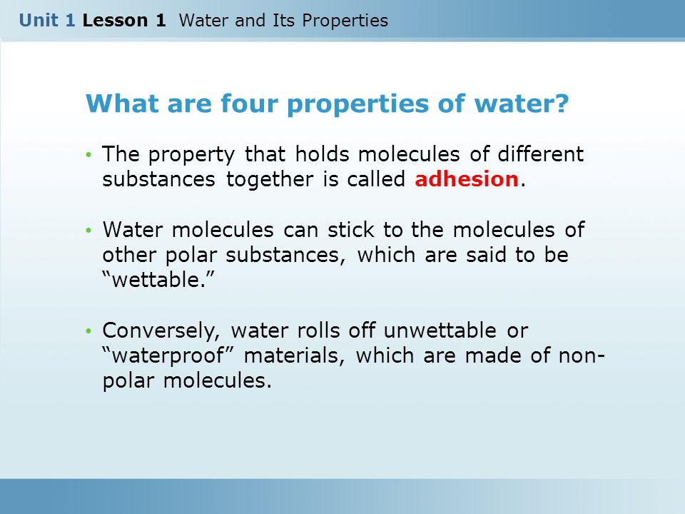 major properties of water