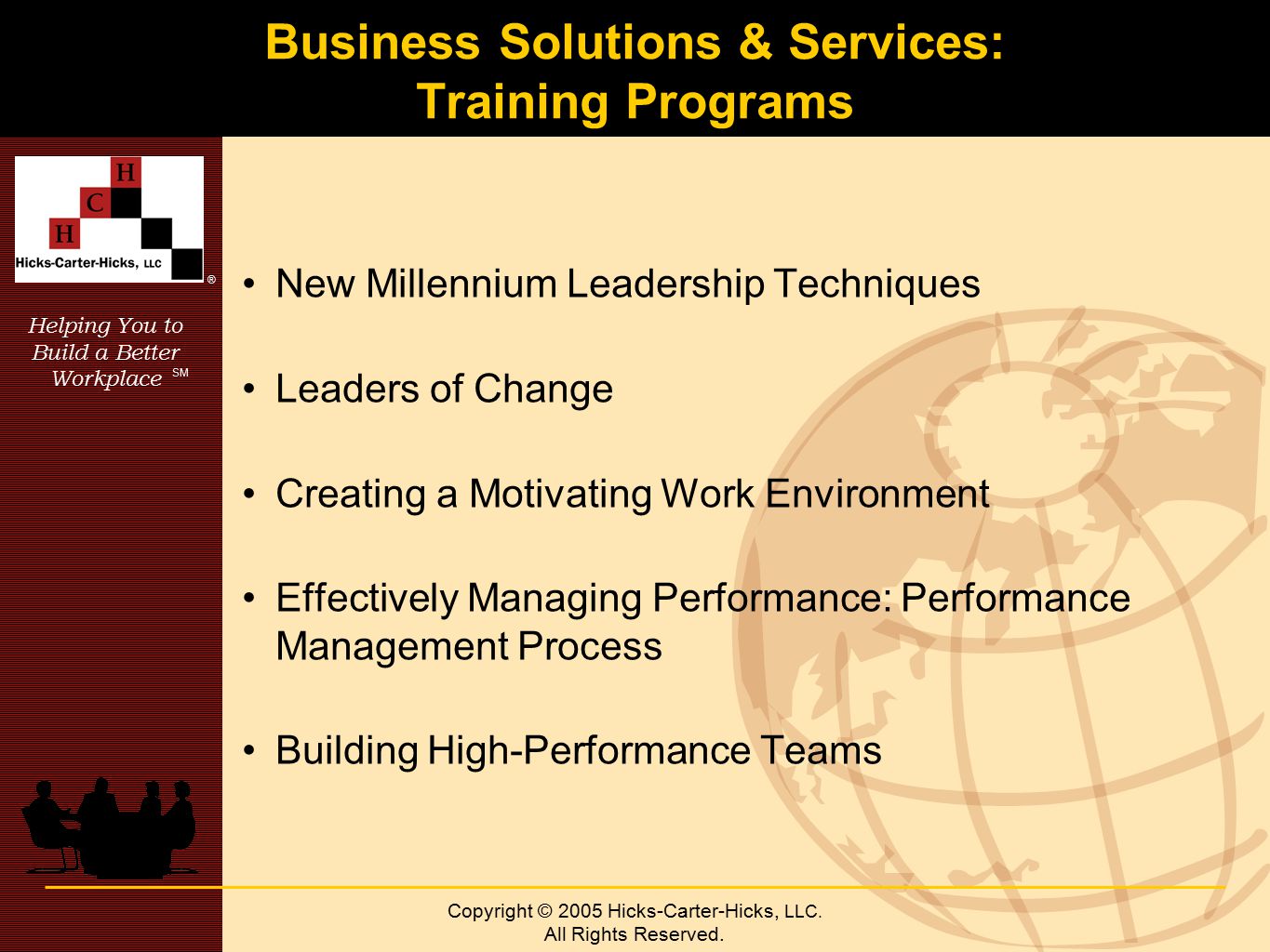 Helping You to Build a Better Workplace SM ® Copyright © 2005 Hicks-Carter-Hicks, LLC.
