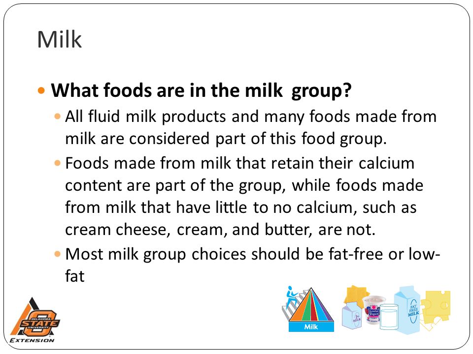 Milk What foods are in the milk group.