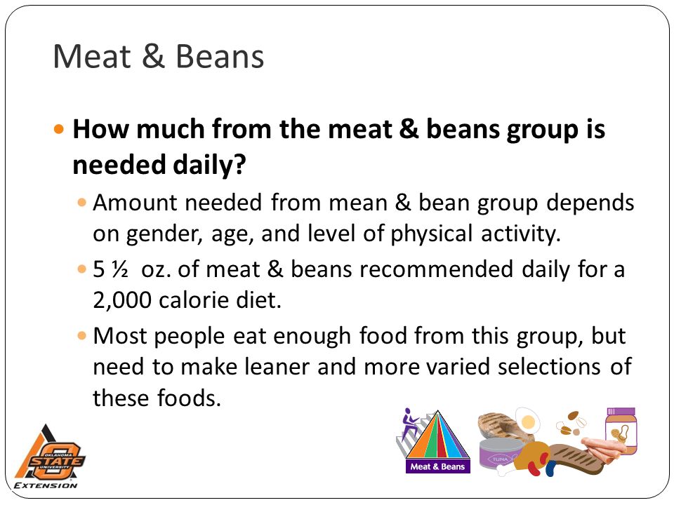 Meat & Beans How much from the meat & beans group is needed daily.