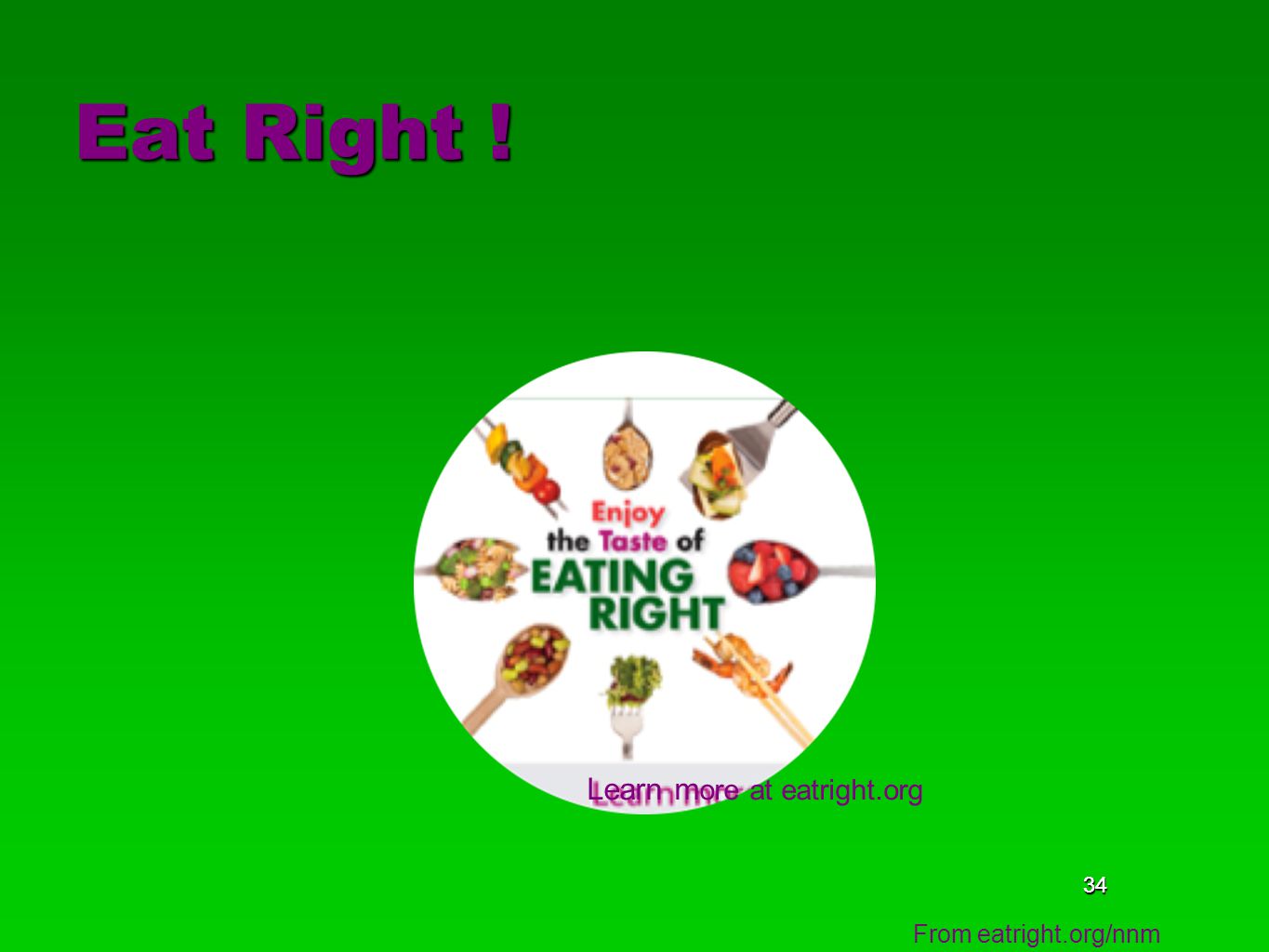 34 Eat Right ! 34 From eatright.org/nnm Learn m ore at eatright.org