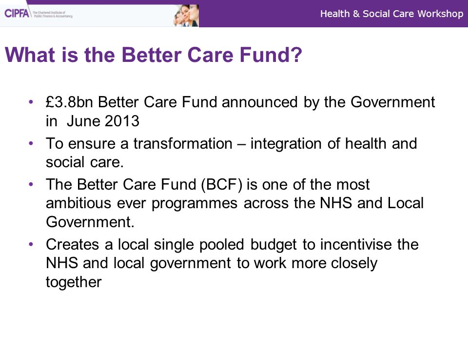 Health & Social Care Workshop What is the Better Care Fund.