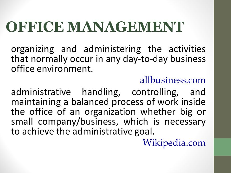 OFFICE PROCEDURES. The word OFFICE, from the Latin word, officium, derived  from opus which refers to “ work ” or “ service ” and facere meaning to do.  - ppt download