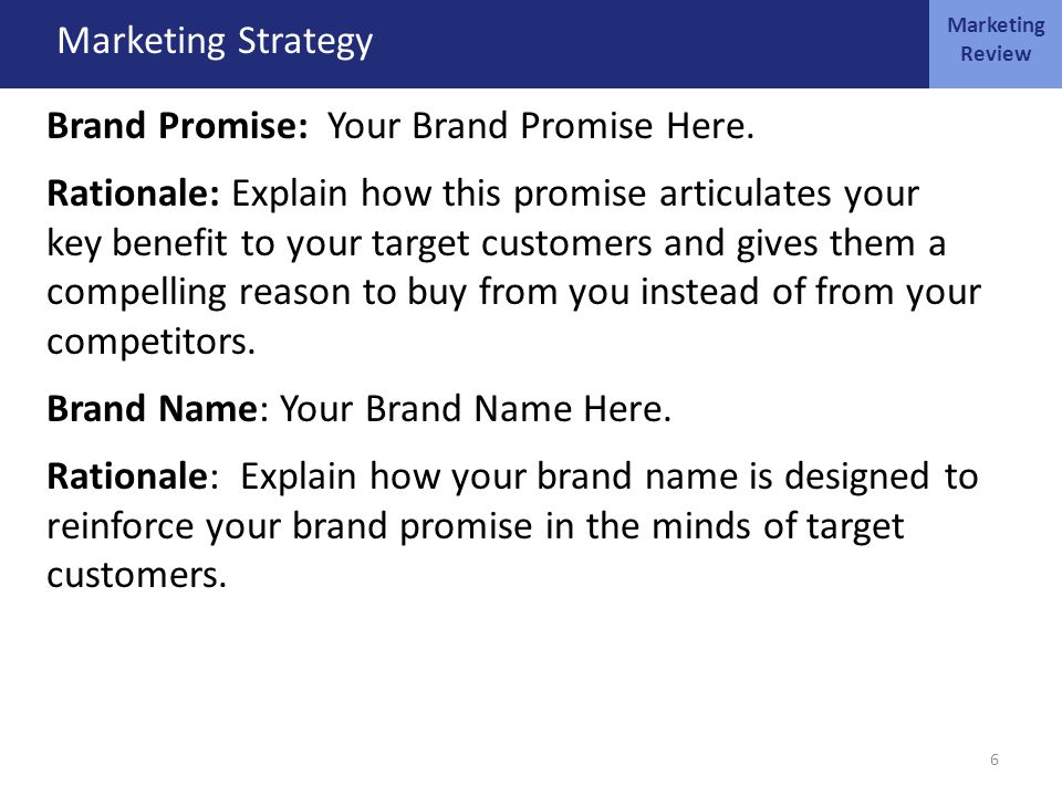 MARKETING OCT 4 Marketing Strategy Brand Promise: Your Brand Promise Here.