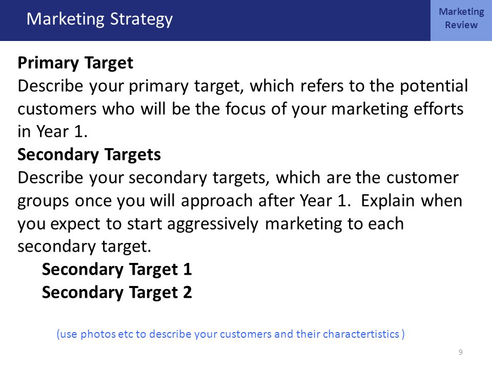 MARKETING OCT 4 Marketing Strategy Primary Target Describe your primary target, which refers to the potential customers who will be the focus of your marketing efforts in Year 1.